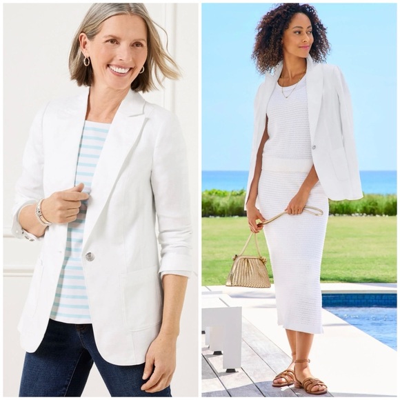 Talbots Jackets & Blazers - NWOT Tailored Seaming Linen Blazer in 100% Linen White 12 Office Professional